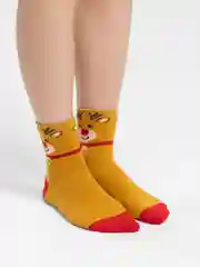 Горчичный новогодние носки, с "Веселыми мордочками"