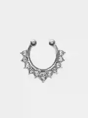Серебряный пирсинг-обманка-каффа для носа со стразами, 4 цвета