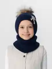 Синий меланж детская шапка, зима