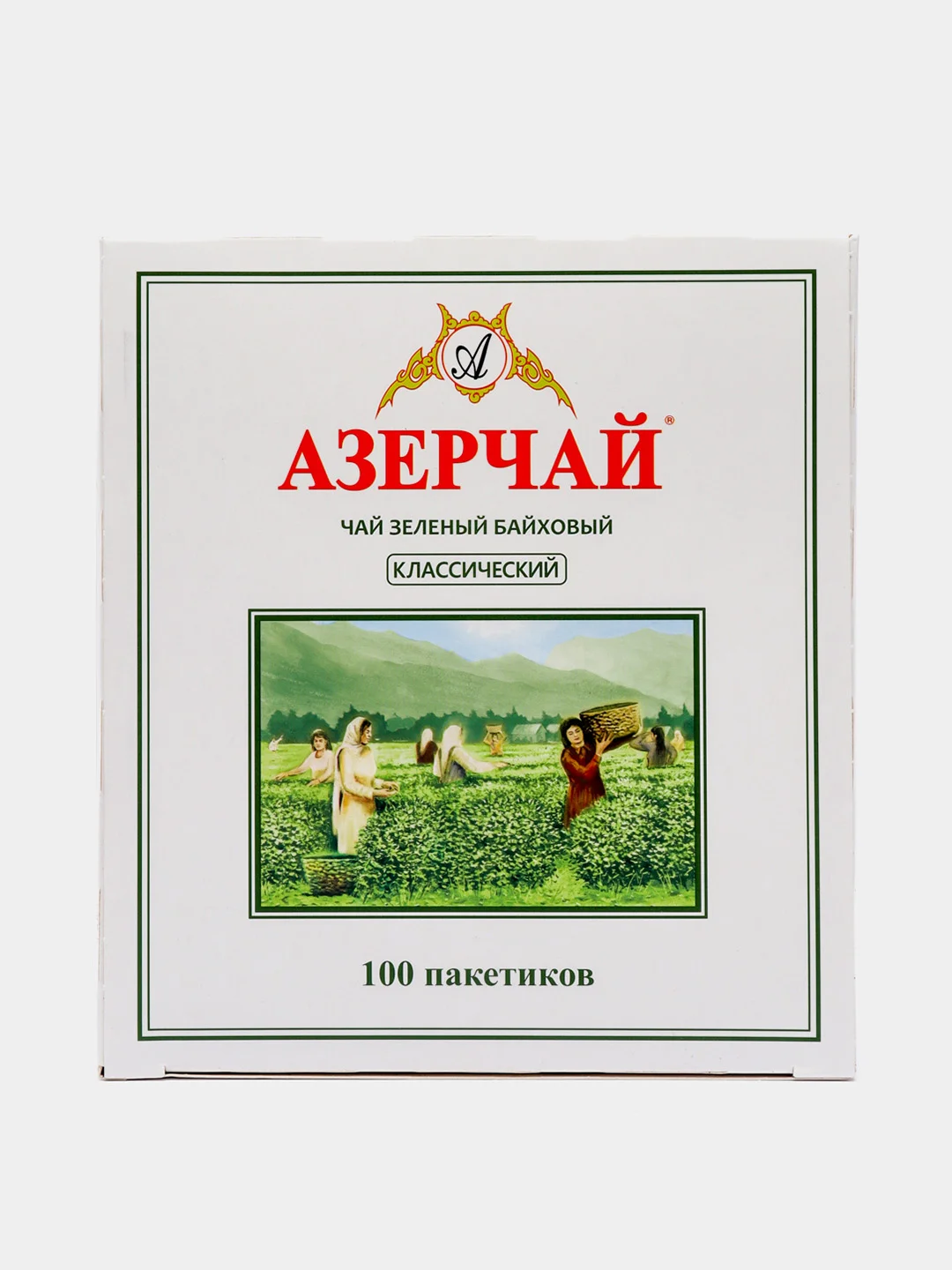 Чай АЗЕРЧАЙ "Классический", зеленый байховый, 100 пакетиков