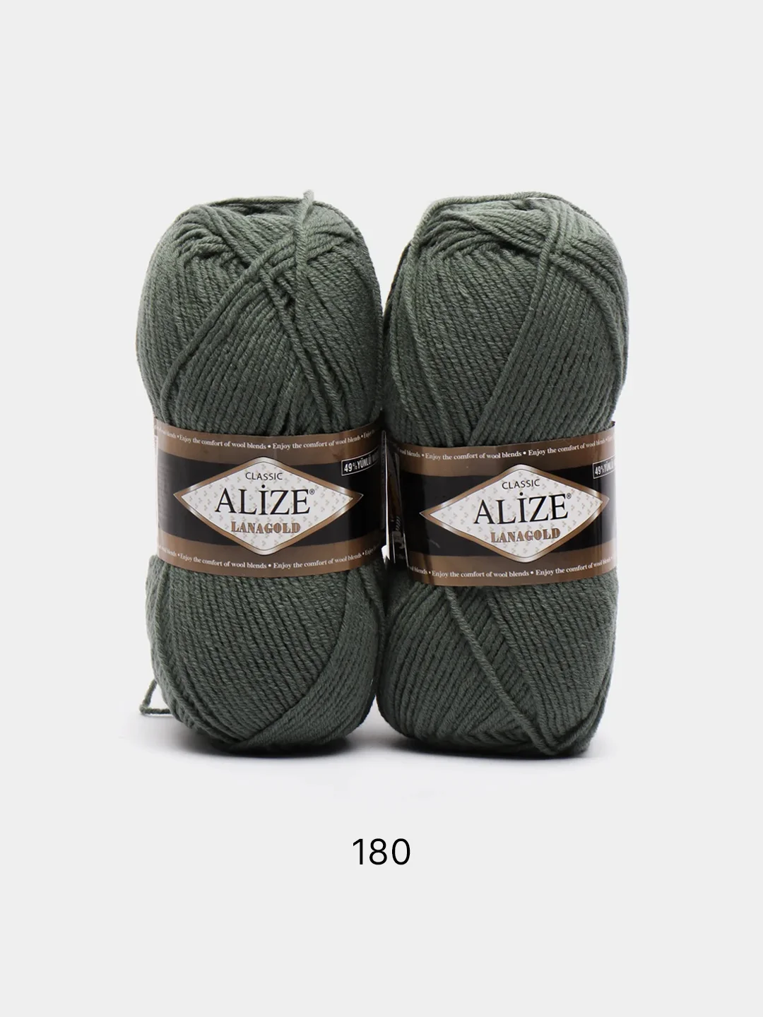 Лесной зеленый пряжа Alize Lanagold, комплект 2 штуки, 3 штуки, 49% шерсть, 51% акрил, 100 г, 240 м,Ч1