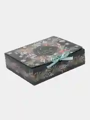 Бирюзовый коробка подарочная новогодняя на ленточке. 31*24,5*9 см