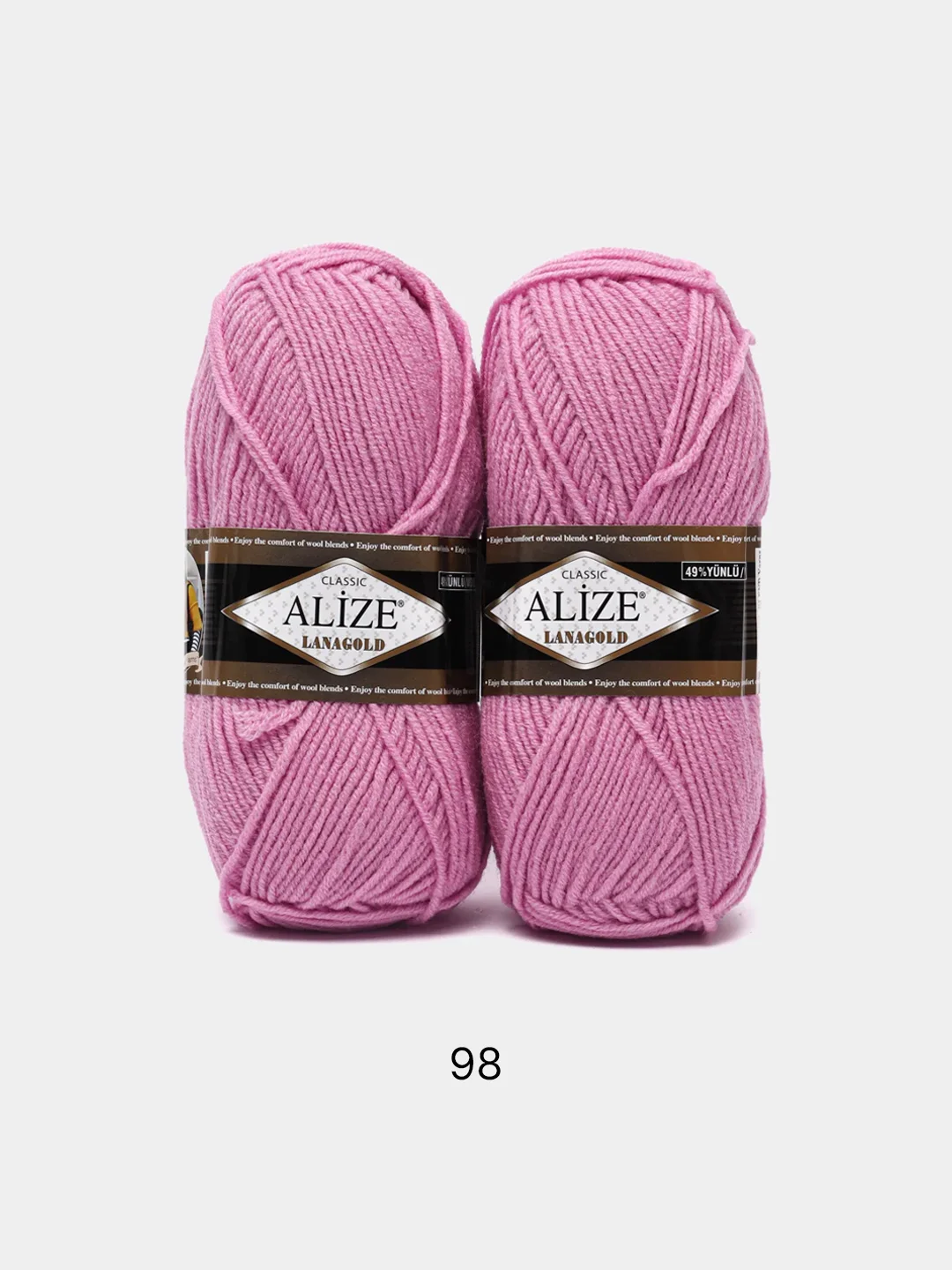 Розовый пряжа Alize Lanagold, комплект 2 штуки, 3 штуки, 49% шерсть, 51% акрил, 100 г, 240 м,Ч1