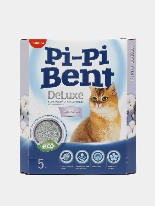 Наполнитель комкующийся Pi-Pi Bent DeLuxe "Чистый хлопок" для кошачьего туалета, 5 кг