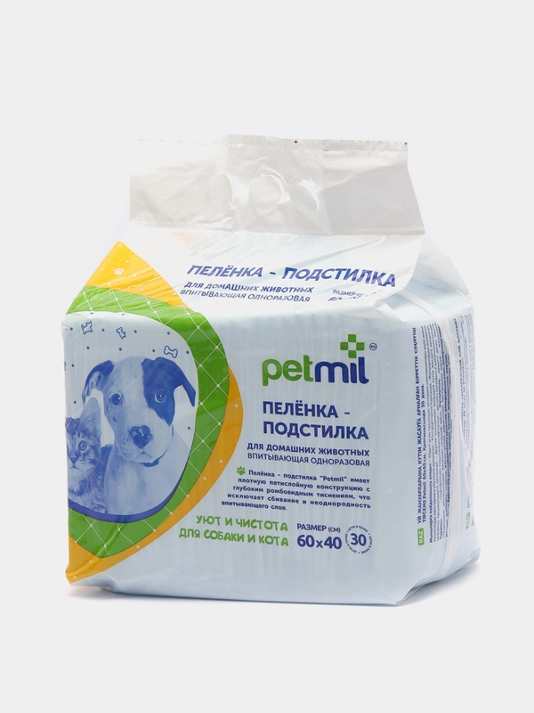 Пеленка впитывающая одноразовая Petmil для животных, 60х40 см, 30 штук