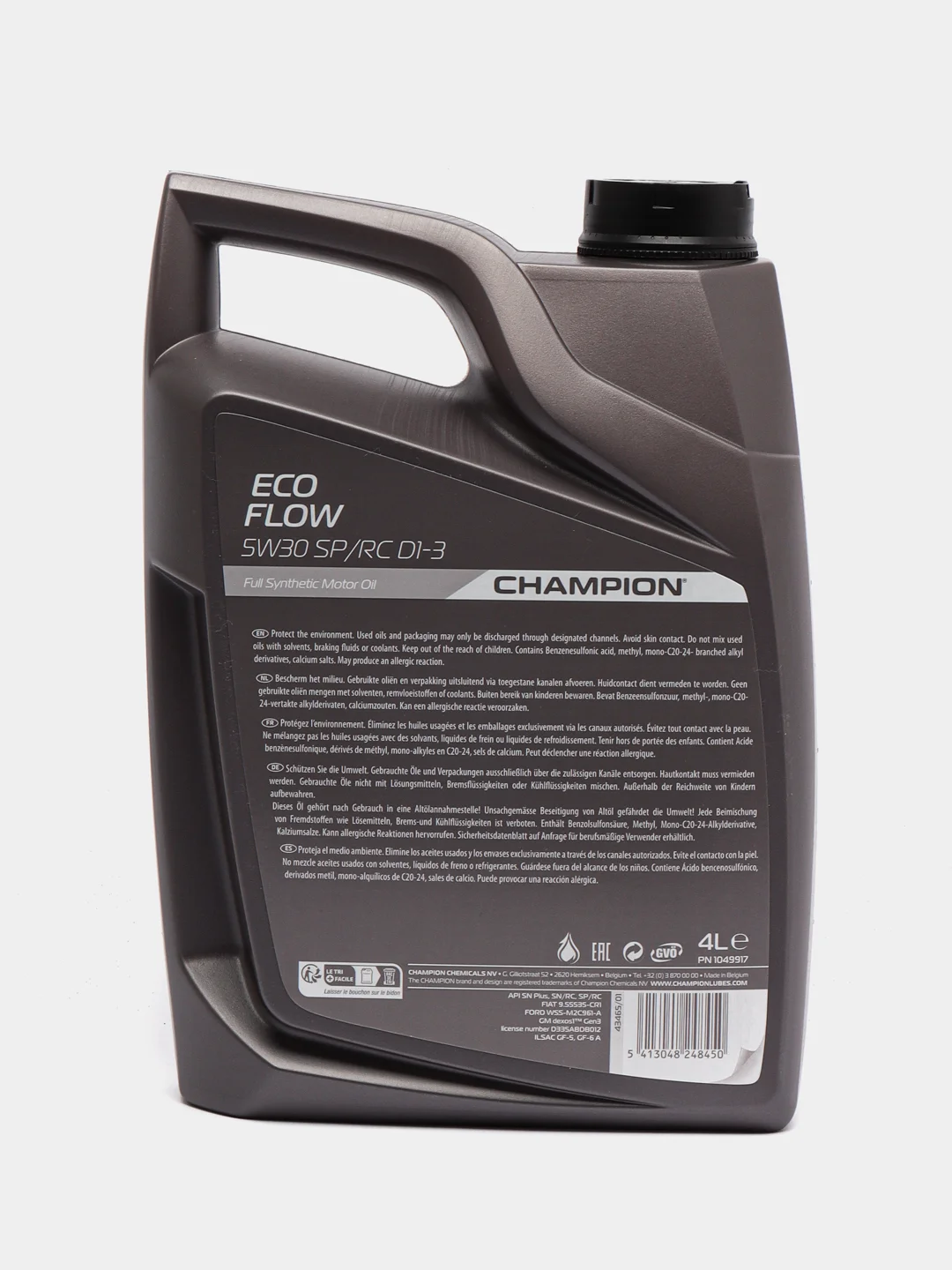Автомобильное синтетическое моторное масло Champion Eco Flow, 5w30, SP/RC, D1-3, 4 л