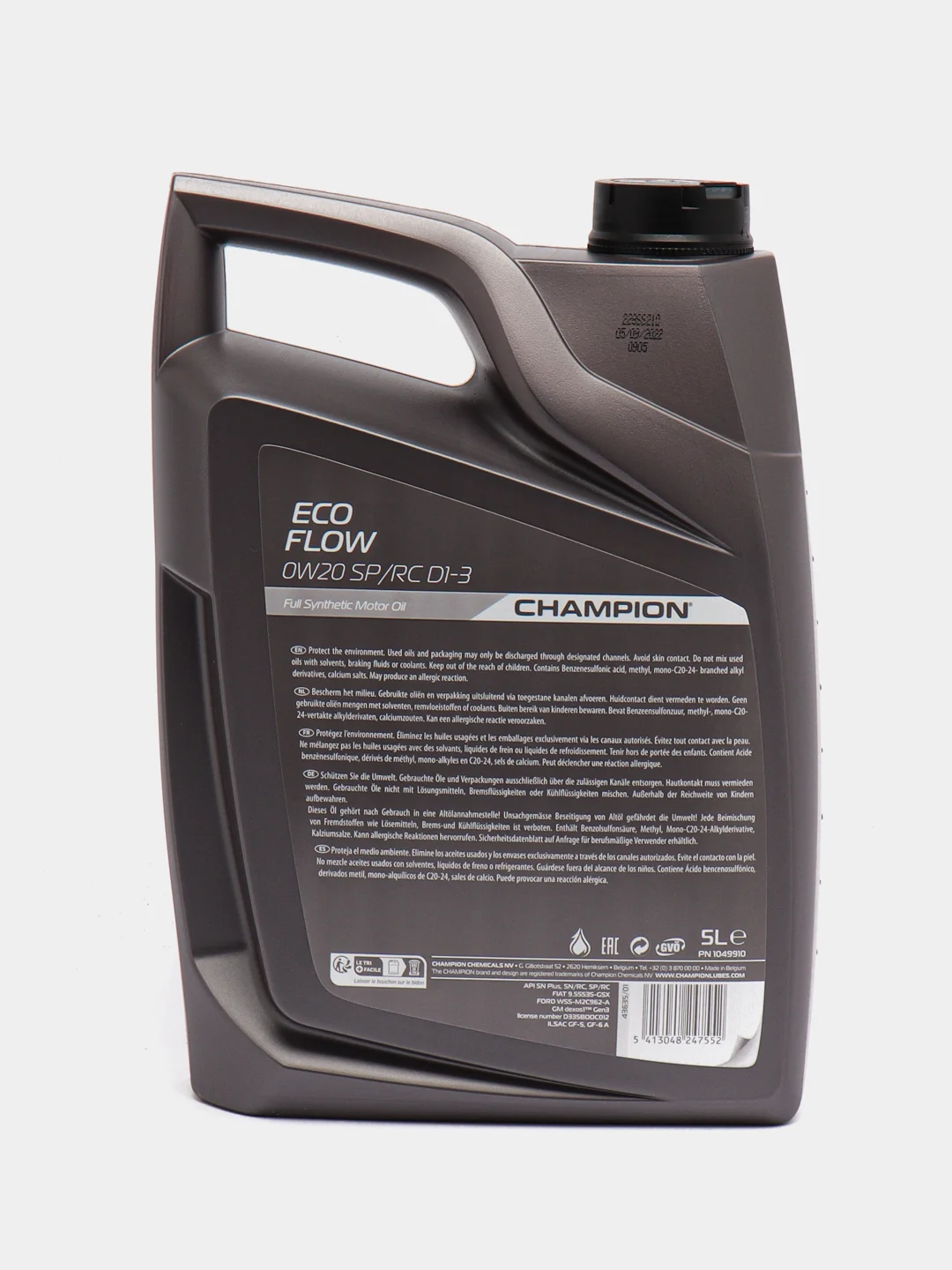 Автомобильное синтетическое моторное масло Champion Eco Flow 0W20 SP/RC D1-3, 5 л