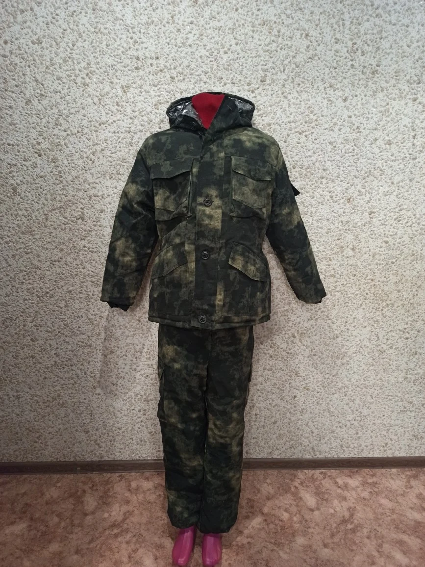 Зелёный хаки костюм мужской зимний с полукомбинезоном, камуфляж, для охоты и рыбалки. Горка зимняя