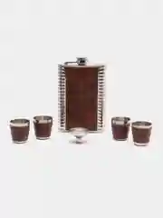 Серый подарочный набор, мужской: фляга с рюмками