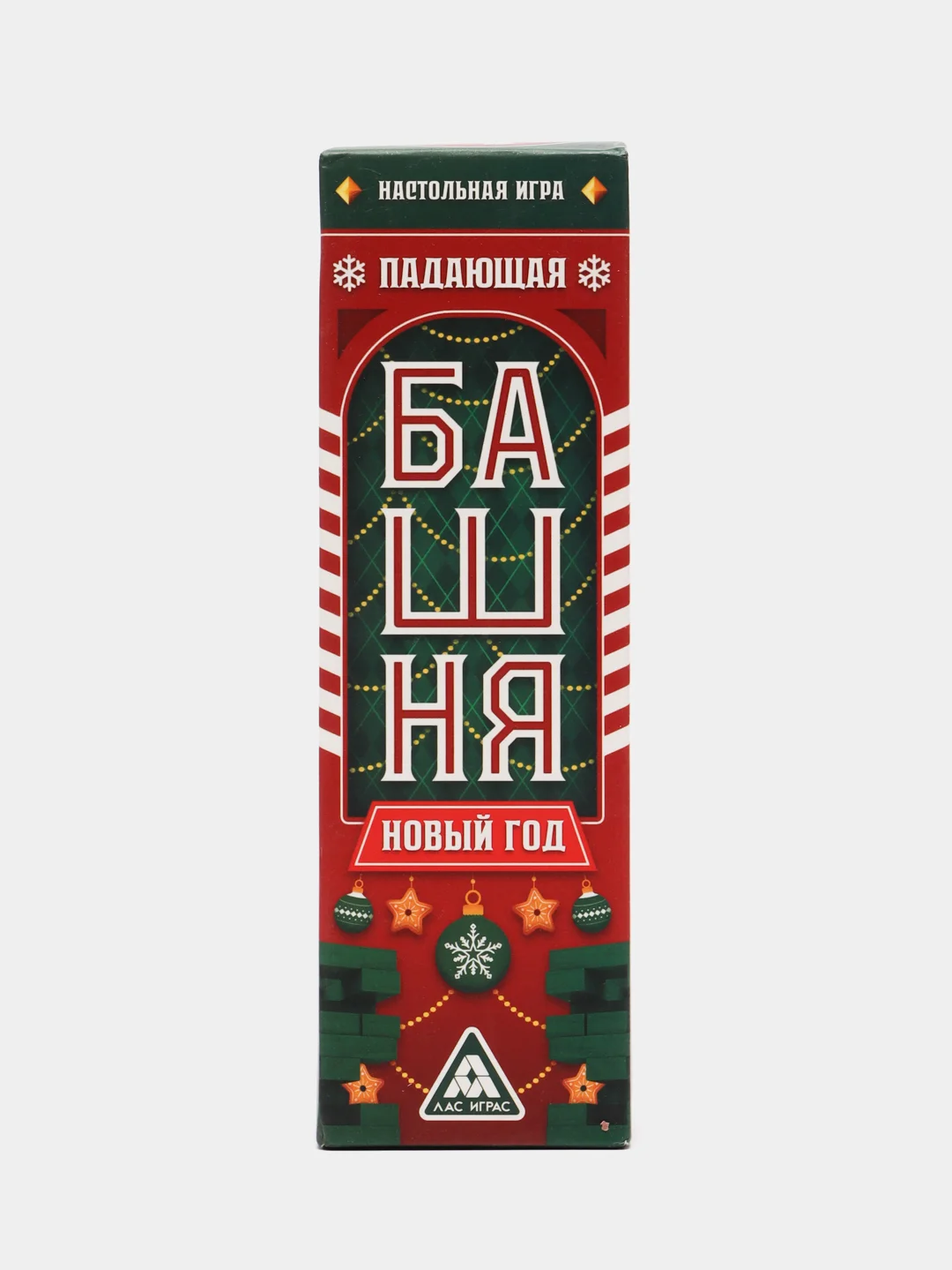 Зеленый падающая башня "Новый год!", мини, 54 бруска, наклейки
