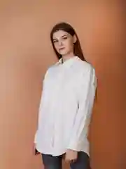 Бежевый рубашка женская, с длинным рукавом, оверсайз, хлопок