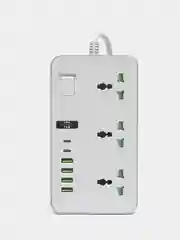 Белый сетевой фильтр-удлинитель 2 м, 4 USB и 2 Type-C порта, 3000 Вт
