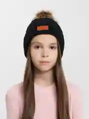 Черный шапка, детская, вязаная, зимняя, унисекс