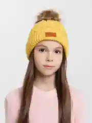 Желтый шапка, детская, вязаная, зимняя, унисекс