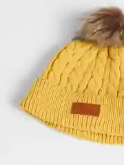Желтый шапка, детская, вязаная, зимняя, унисекс