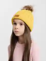 Желтый шапка, детская, вязаная, зимняя, унисекс