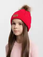 Вишнёвый шапка, детская, вязаная, зимняя, унисекс