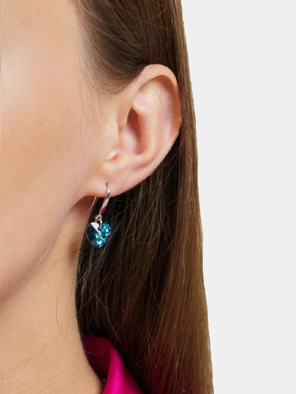 Серьги "Сердечки" с кристаллом Сваровски Swarovski с покрытием серебром 925 пробы