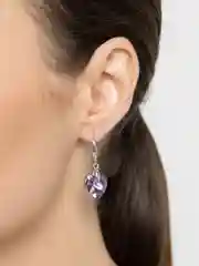 Фиолетовый серьги "Сердечки" с кристаллом Сваровски Swarovski с покрытием серебром 925 пробы