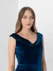 Лазурный платье женское, бархатное