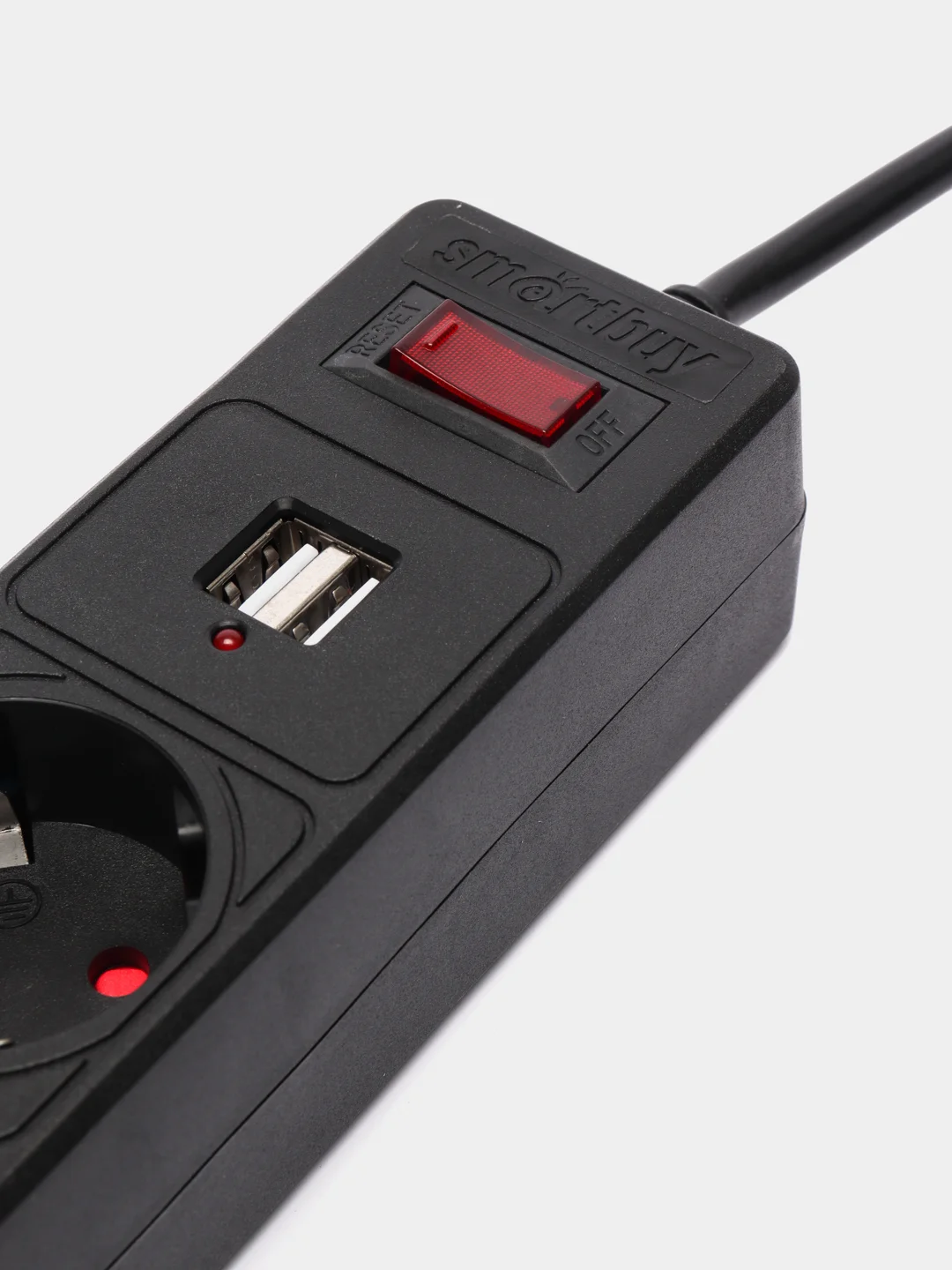Черный сетевой фильтр, удлинитель, 2 Usb выхода 5 розеток Smartbuy