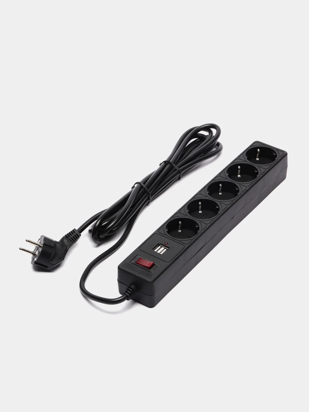 Черный сетевой фильтр, удлинитель, 2 Usb выхода 5 розеток Smartbuy