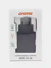 Черный сетевое зарядное устройство Digma, 2 USB 2.1A+1A
