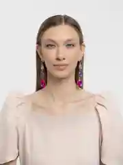 Фуксия длинные серьги подвески  с камнями