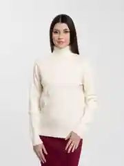 Молочный свитер женский, вязанный, с высоким воротом