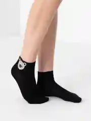 Черный женские носки со стразами "Мишка"