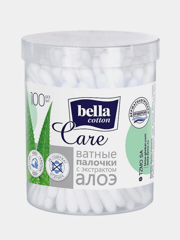 Ватные палочки Bella cotton care, с экстрактом алоэ, 100 штук