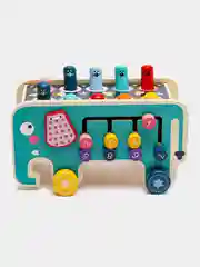 Игрушка-стучалка, бизиборд, каталка "Слоник", Игровой развивающий детский центр 4 в 1