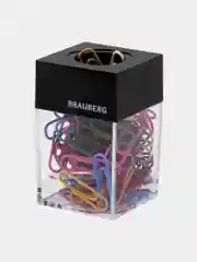 Скрепочница магнитная BRAUBERG со 100 цветными скрепками 28 мм, прозрачный корпус, 228401