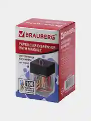 Скрепочница магнитная BRAUBERG со 100 цветными скрепками 28 мм, прозрачный корпус, 228401