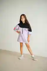 Лавандовый трикотажное платье- туника с капюшоном