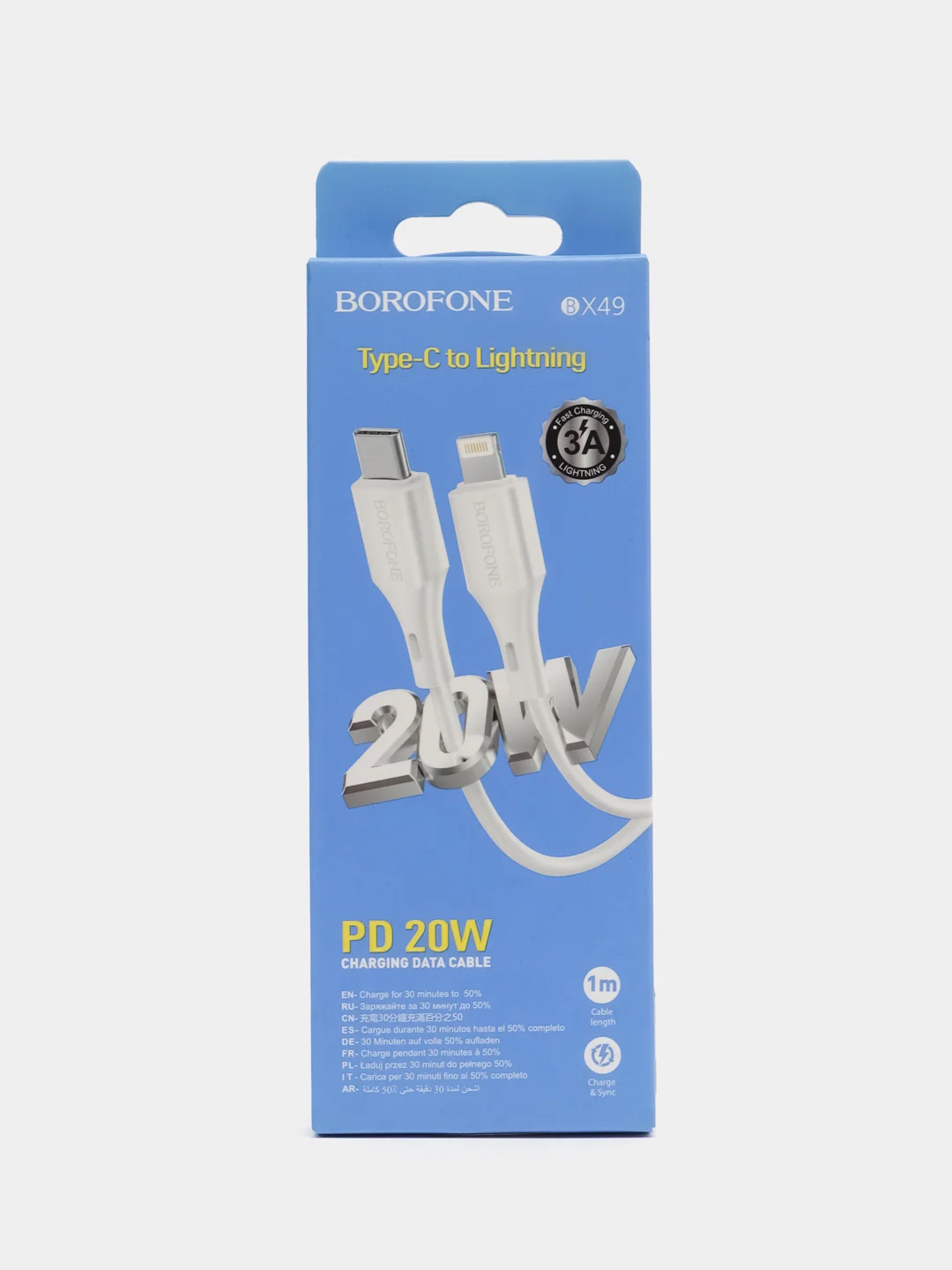 Белый дата-кабель BOROFONE BX49 Type-C to Lightning, 1 м, быстрая зарядка, 20W, QC 3.0