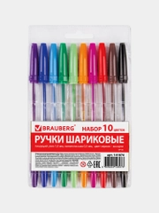 Ручки шариковые BRAUBERG НАБОР 10шт., АССОРТИ, Line, корпус прозрачный, 1мм,линия 0,5мм