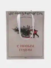 Бежевый новогодний подарочный крафт пакет для упаковки новогоднего подарка