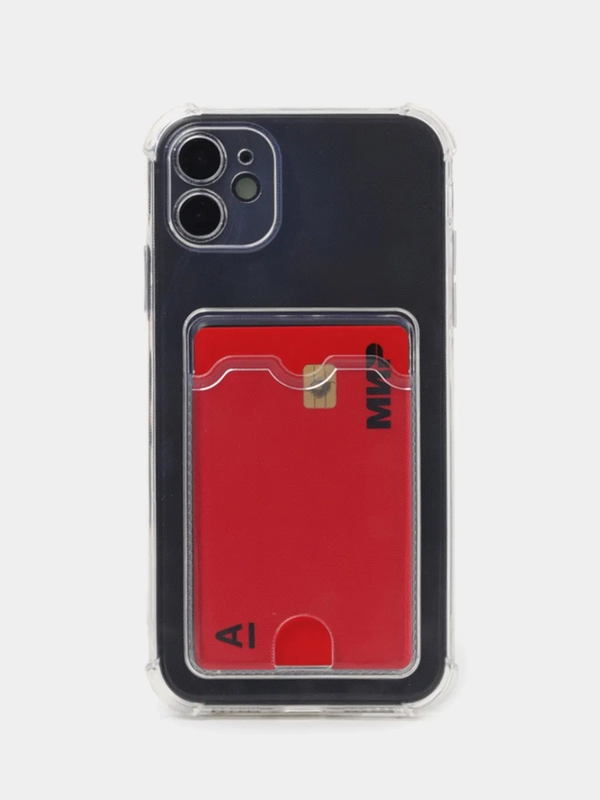 Чехол с карманом для карт на iPhone XR, 11, 12, 13, 14 Pro, Pro Max, силикон