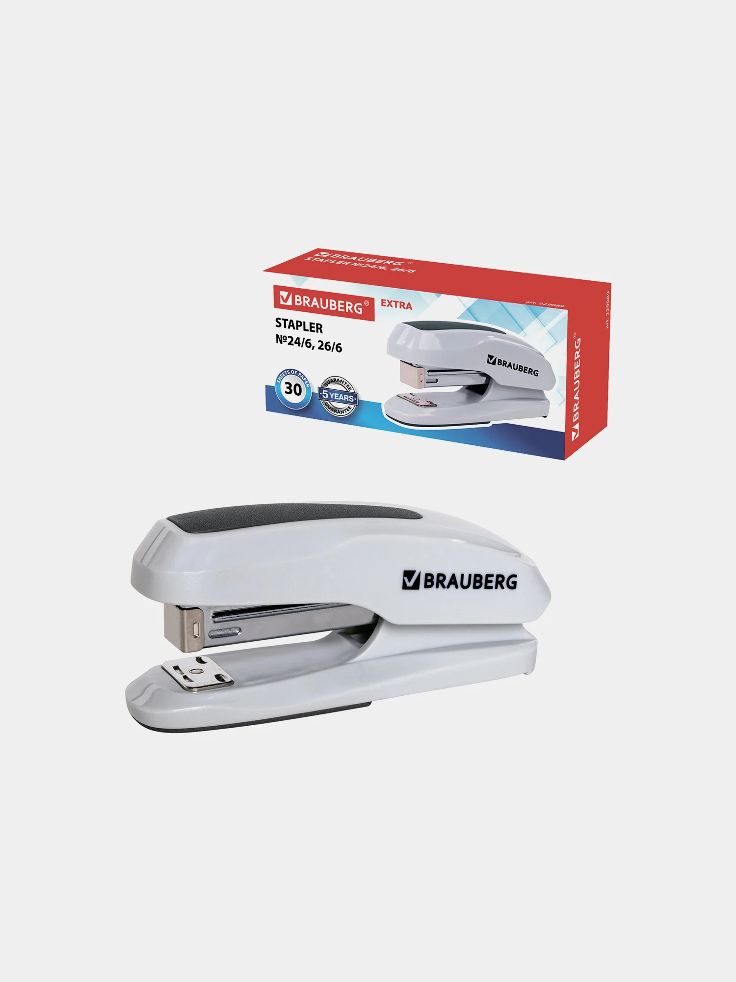 Степлер №24/6, 26/6 BRAUBERG "Extra", до 30 листов, серый, 229089