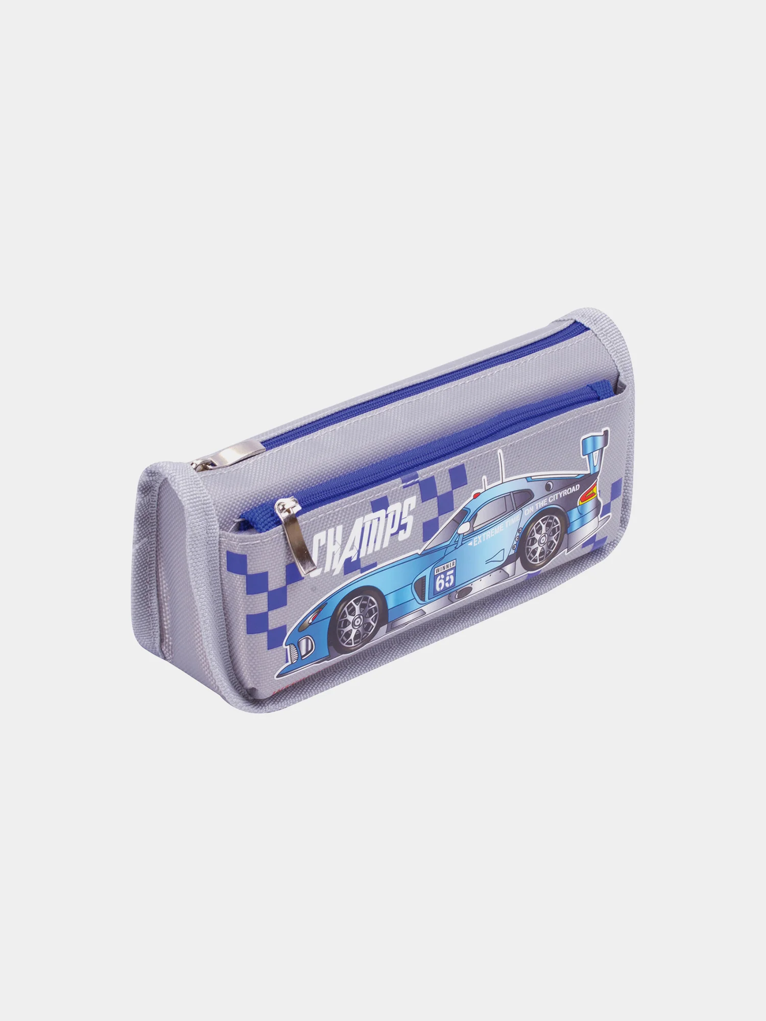 Пенал мягкий ЮНЛАНДИЯ, 2 отделения, полиэстер, "Car champion", серый, 21х6х9 см, 228983