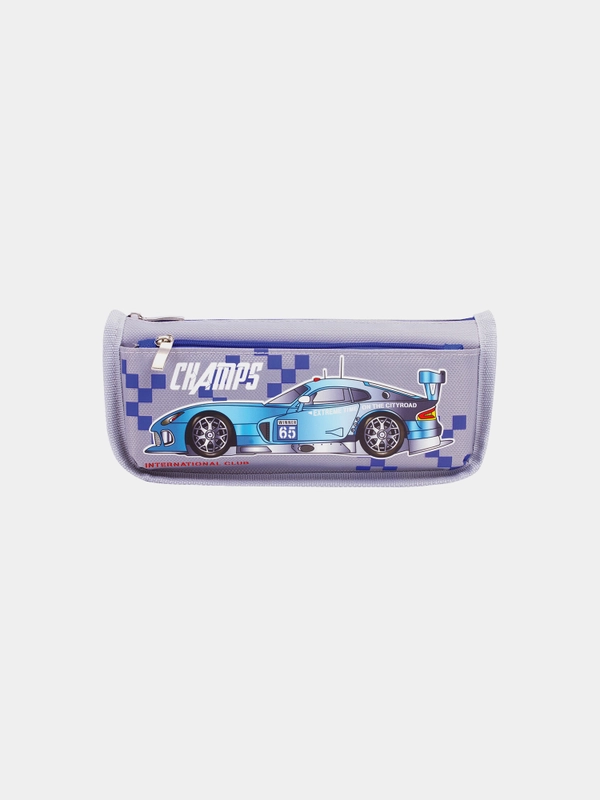 Пенал мягкий ЮНЛАНДИЯ, 2 отделения, полиэстер, "Car champion", серый, 21х6х9 см, 228983