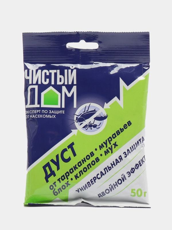 Дуст "Чистый дом" инсектицидный от тараканов, блох, клопов и муравьев, 50 г