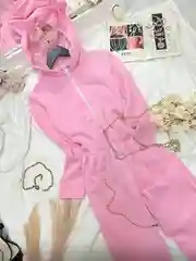 Розовый тёплый комбинезон женский, флисовый, с ушками
