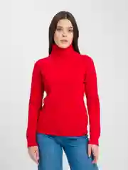 Красный свитер женский, вязанный, с высоким воротом