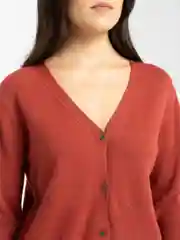 Коралловый вязаный кардиган, женская осенне-зимняя кофта с V-образным вырезом и длинными рукавами