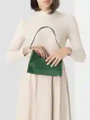 Зеленый сумка багет женская, кожаная, лакированная