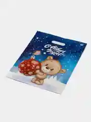 Синий пакет подарочный новогодний, плотный, 31 х 40 см