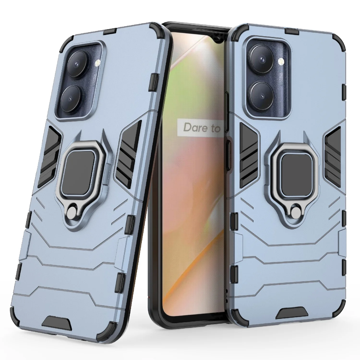 Красный чехол противоударный с кольцом на Realme C33 (Реалми С33)