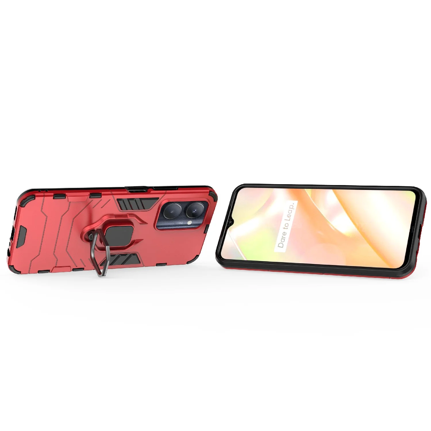 Красный чехол противоударный с кольцом на Realme C33 (Реалми С33)